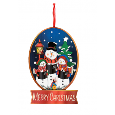 Χριστουγεννιάτικo Ξύλινο Στολίδι με Χιονάνθρωπους και "Merry Christmas" (35cm)